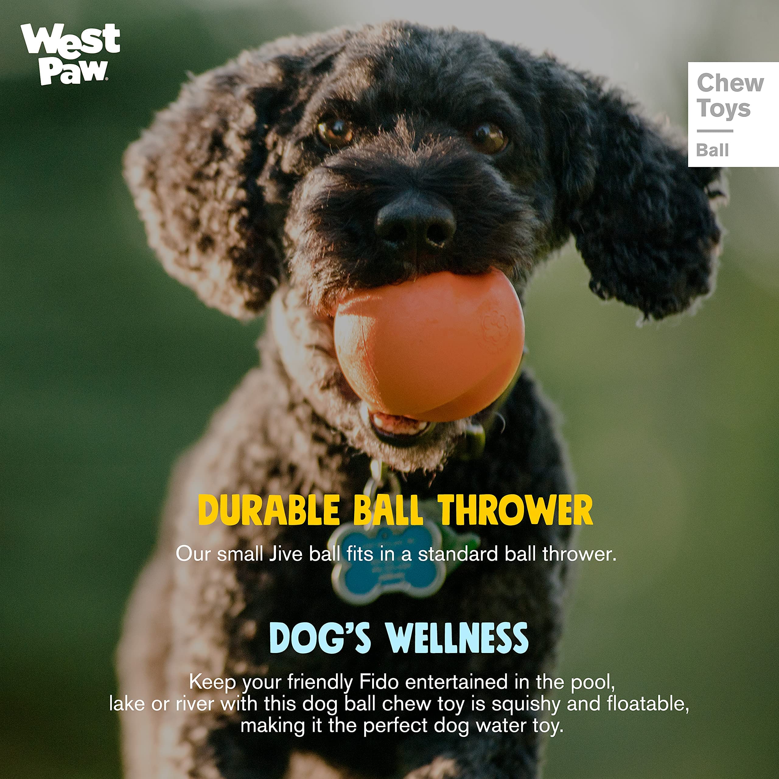 WEST PAW Jive Ball: libre de látex, opción higiénica para mordisqueos prolongados.