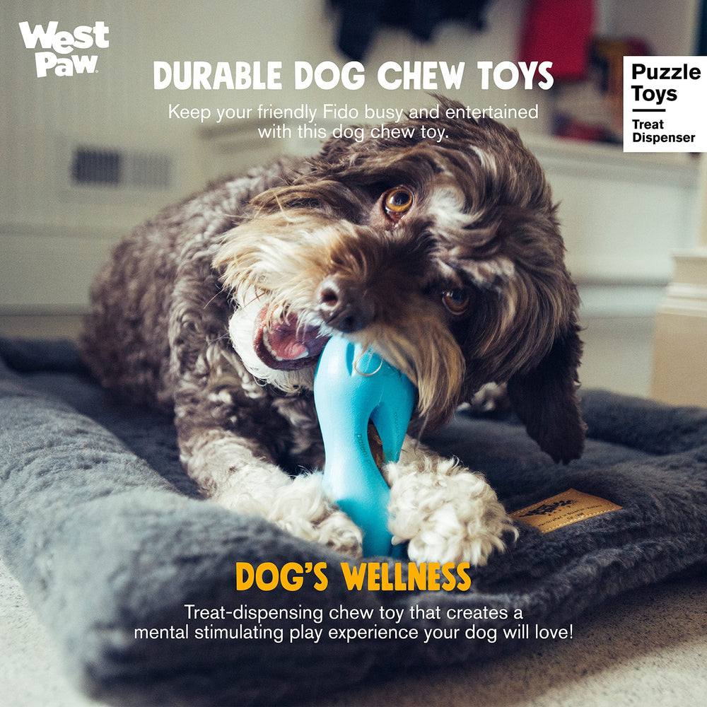 West Paw Zogoflex Qwizl, hecho en EE. UU., reciclable para opciones sostenibles.