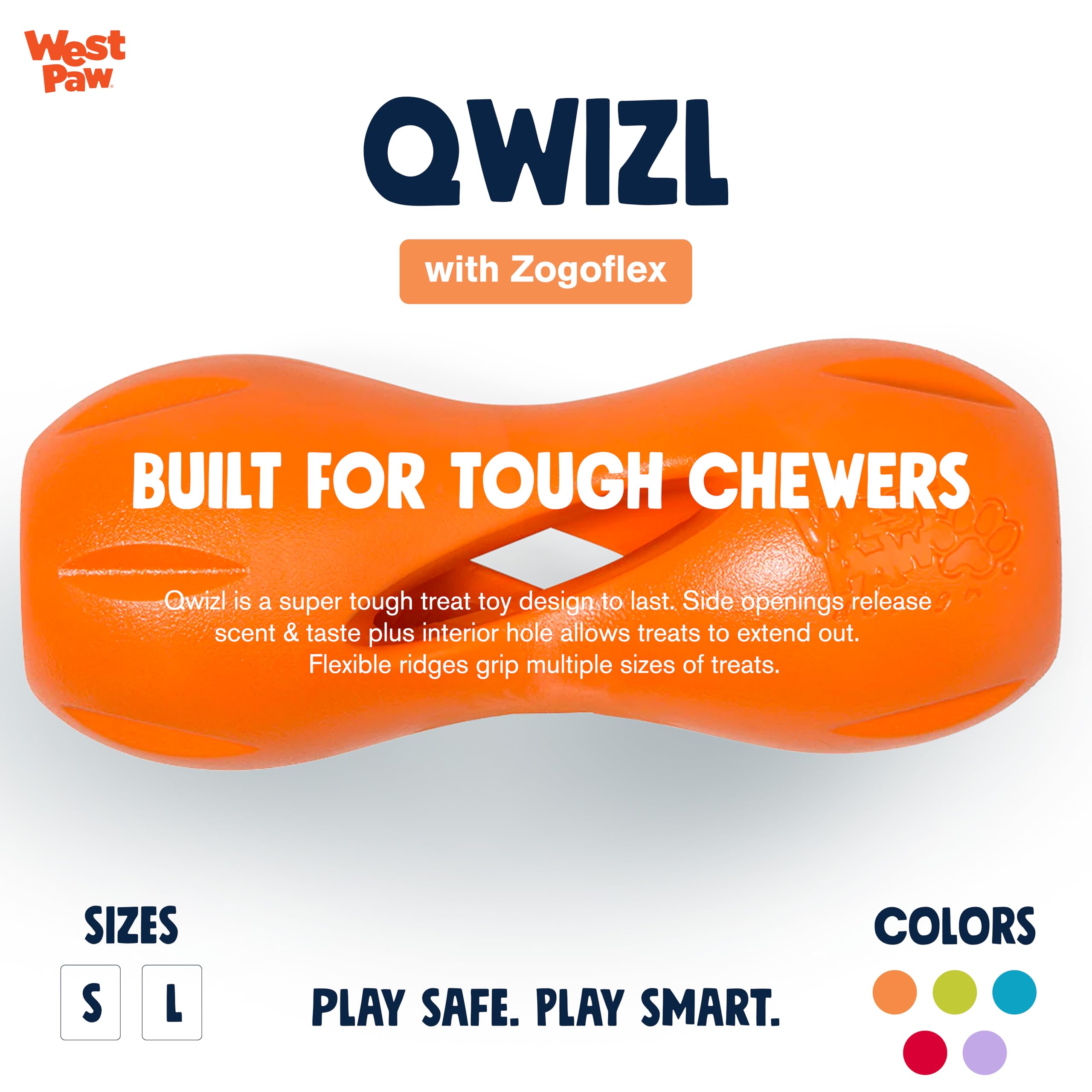 West Paw Zogoflex Qwizl, juego duradero para uso doméstico y entretenimiento seguro.