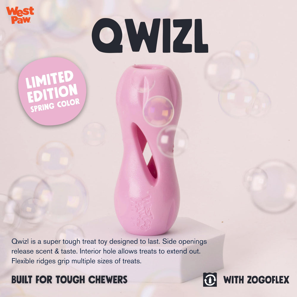 West Paw Qwizl para perros grandes, promueve masticación controlada y juego interactivo.