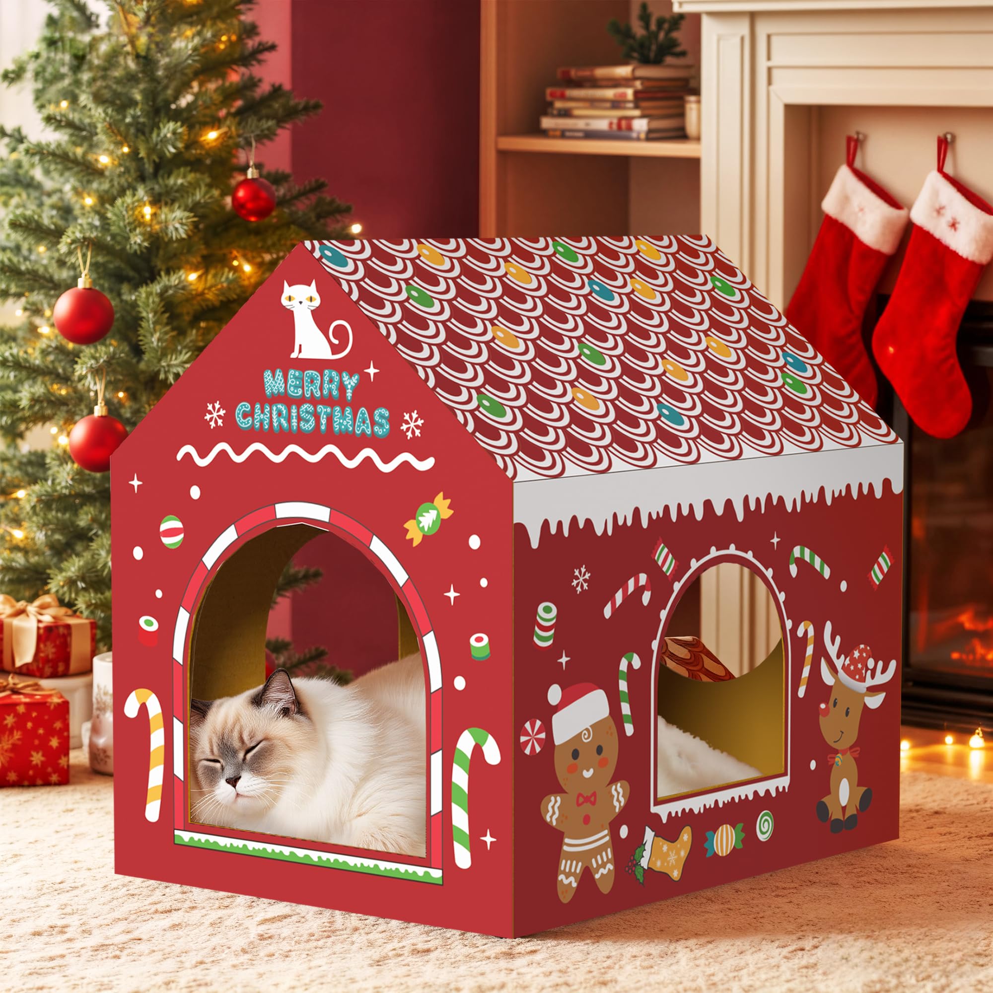 WESTERN HOME casa de gatos con frente abierto para jugar en Navidad