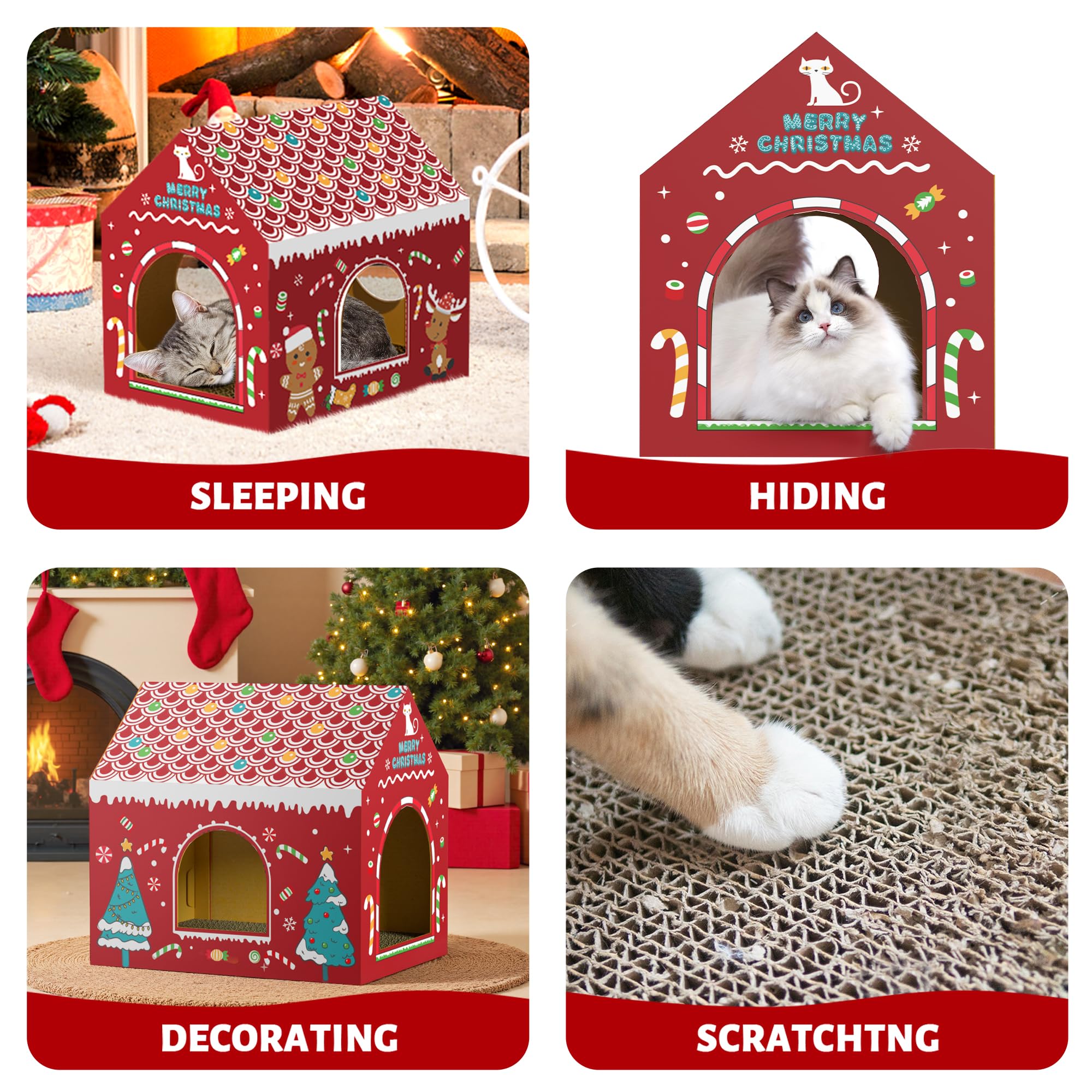 WESTERN HOME casa-gatos-carton-patron-navideno-santa-ciervo, regalo festivo