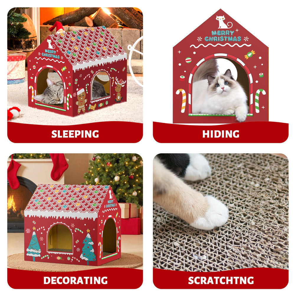 WESTERN HOME casa-gatos-carton-patron-navideno-santa-ciervo, regalo festivo