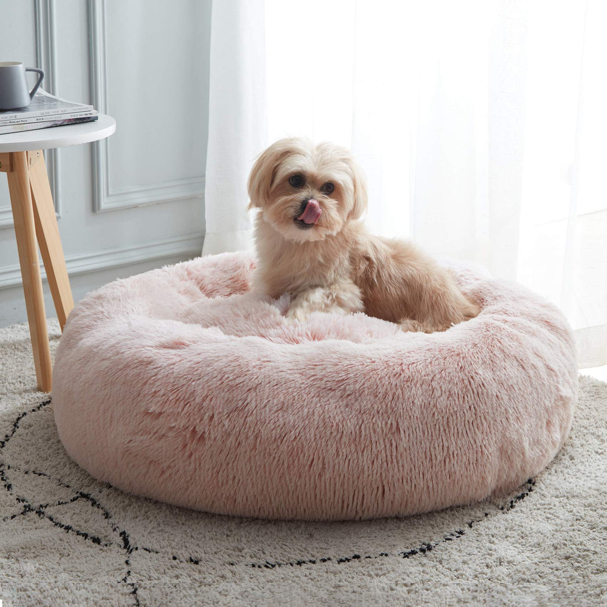WESTERN HOME WH cama redonda acogedora con pelo sintético para dormir cómodo