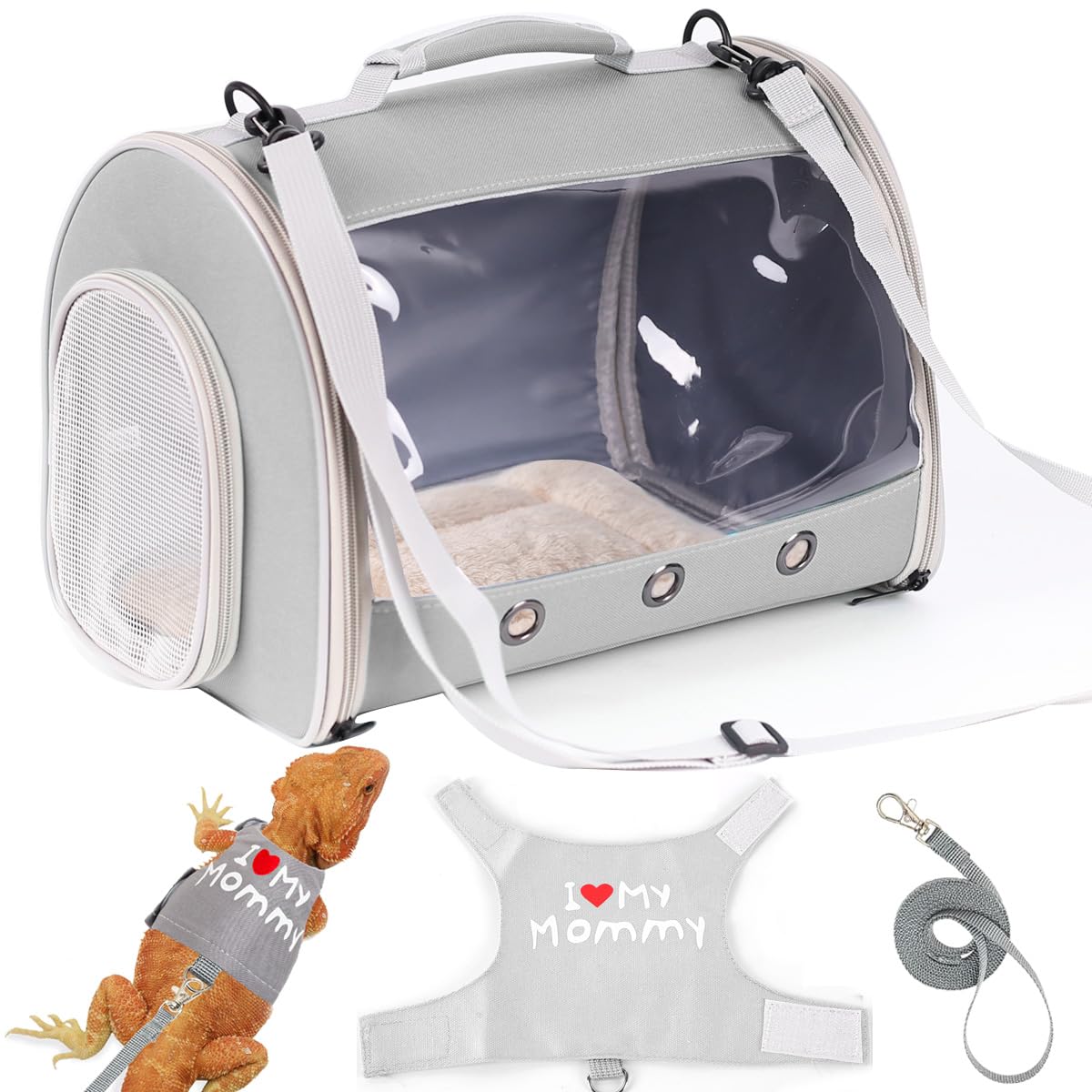 Mochila porta reptiles WEVONIGU con burbuja, vista amplia para supervisión.