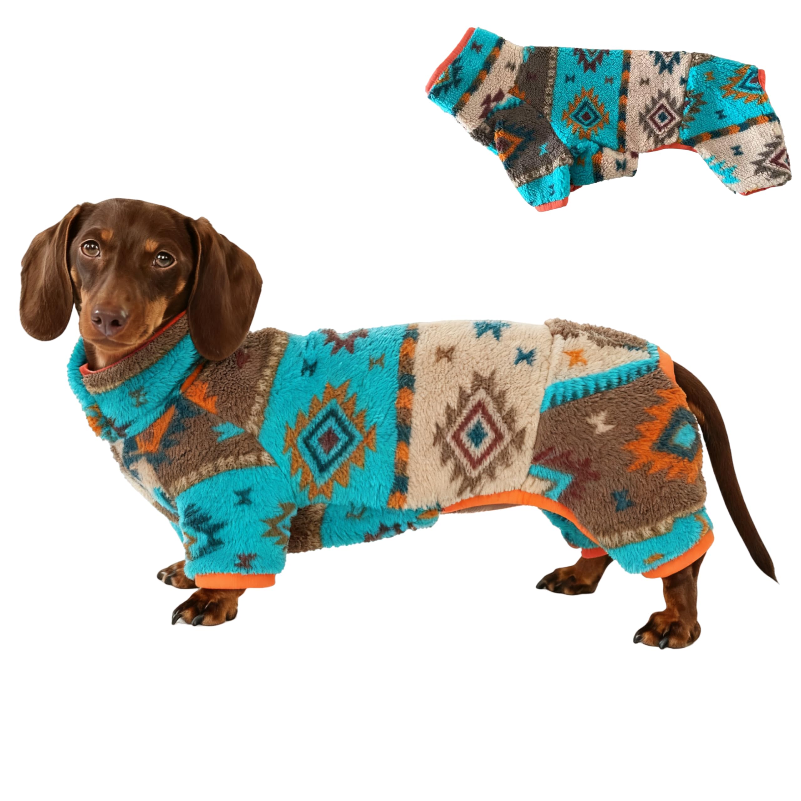 WhaleMire pijama teckel frente, diseño bohemio para paseos cómodos.