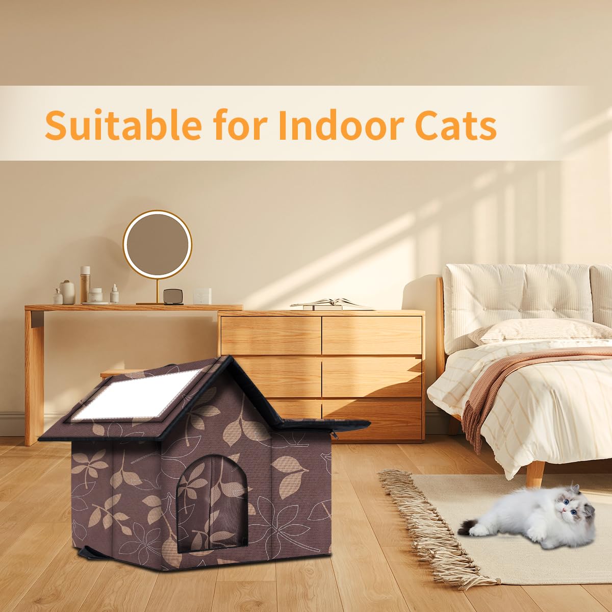 WHDPETS casa-gato-exterior-diseño-hoja-arce: estilo discreto para exteriores e interiores.