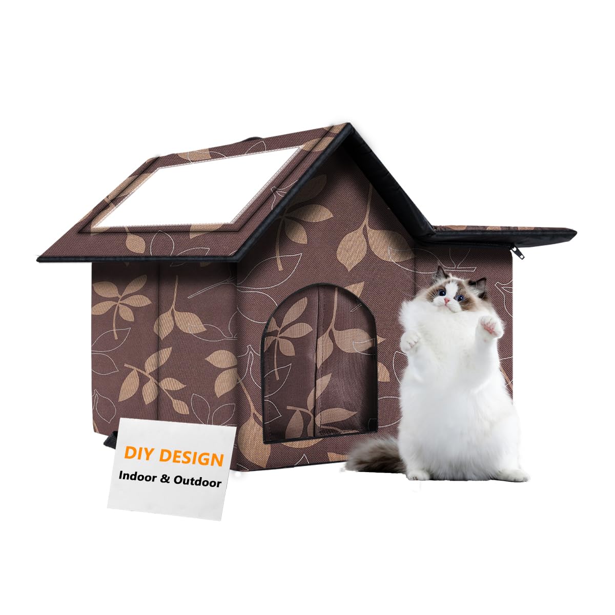 WHDPETS casa-gato-exterior-grande-aislada: refugio cálido para gatos al aire libre en invierno.