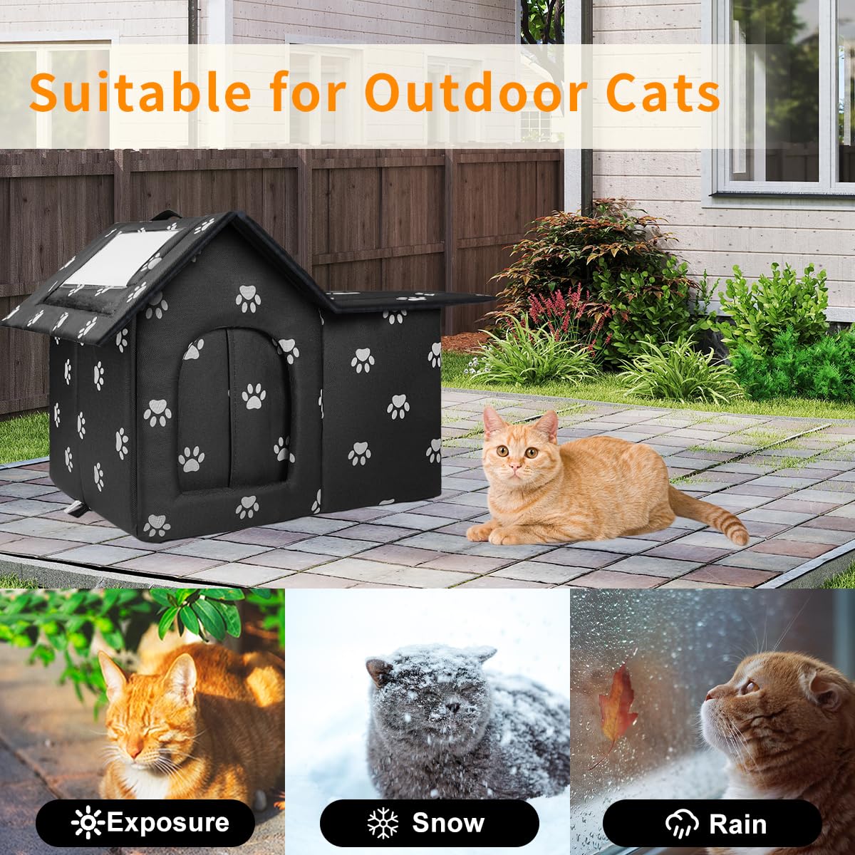 WHDPETS casa grande para gatos exterior plegable, fácil de transportar y guardar