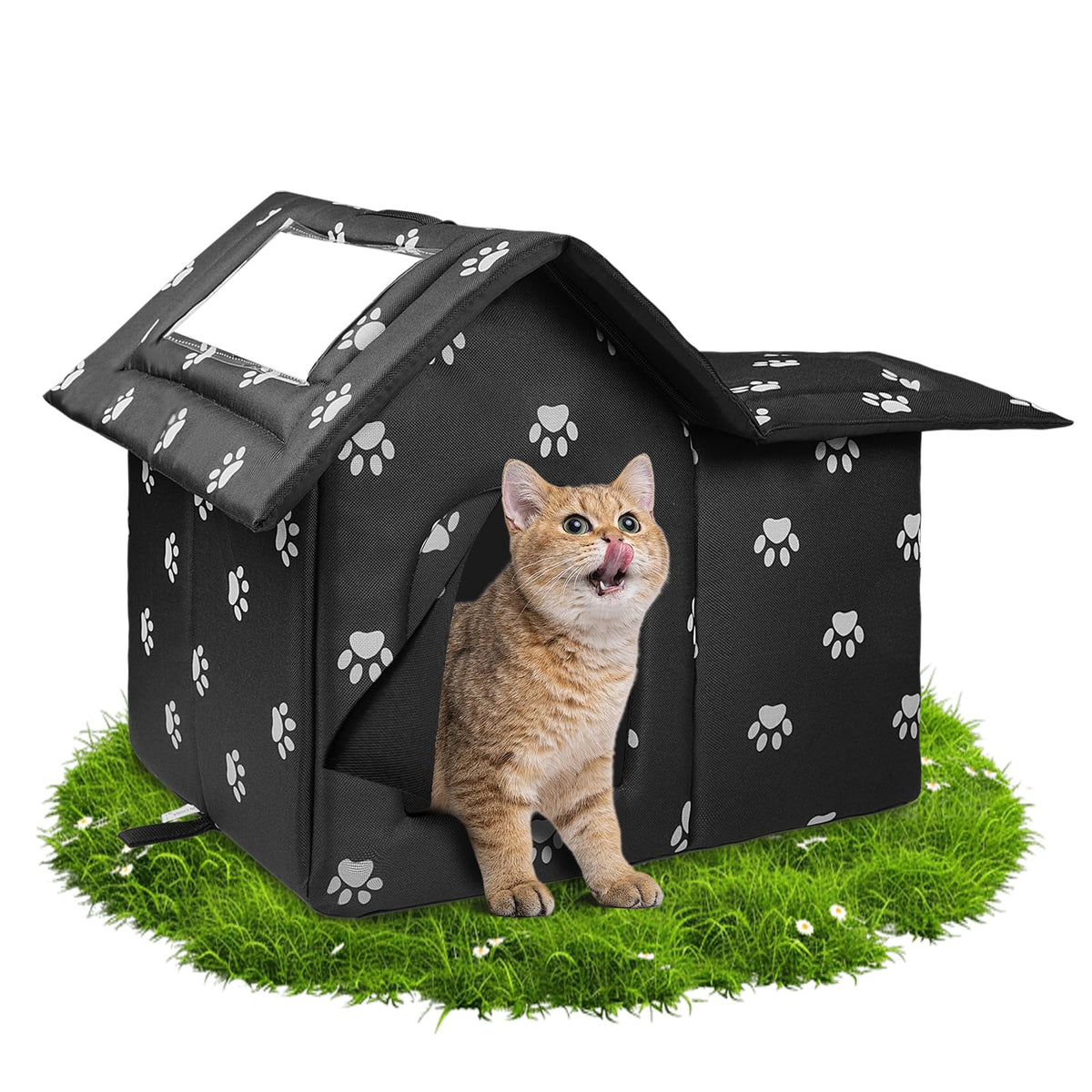 WHDPETS casa grande para gatos exterior con puerta anti viento, refugio cálido para mal tiempo