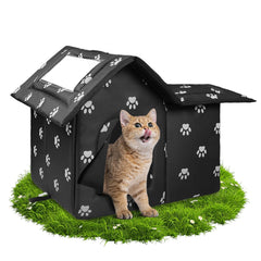 WHDPETS casa grande para gatos exterior con puerta anti viento, refugio cálido para mal tiempo