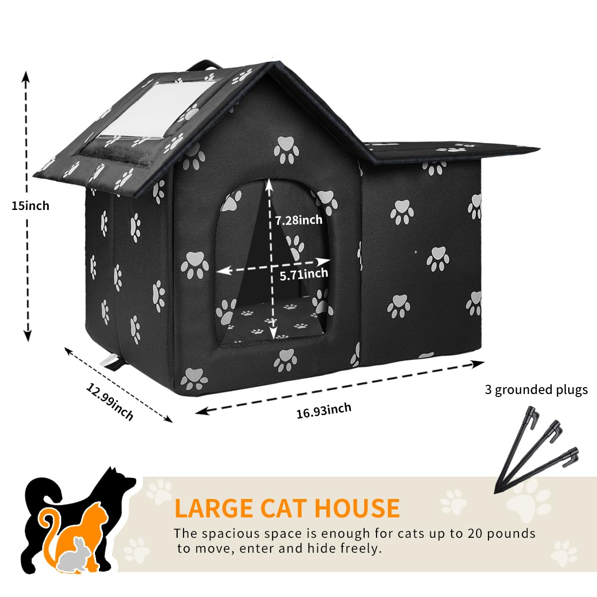 WHDPETS casa grande para gatos exterior con tejido impermeable protege de lluvia