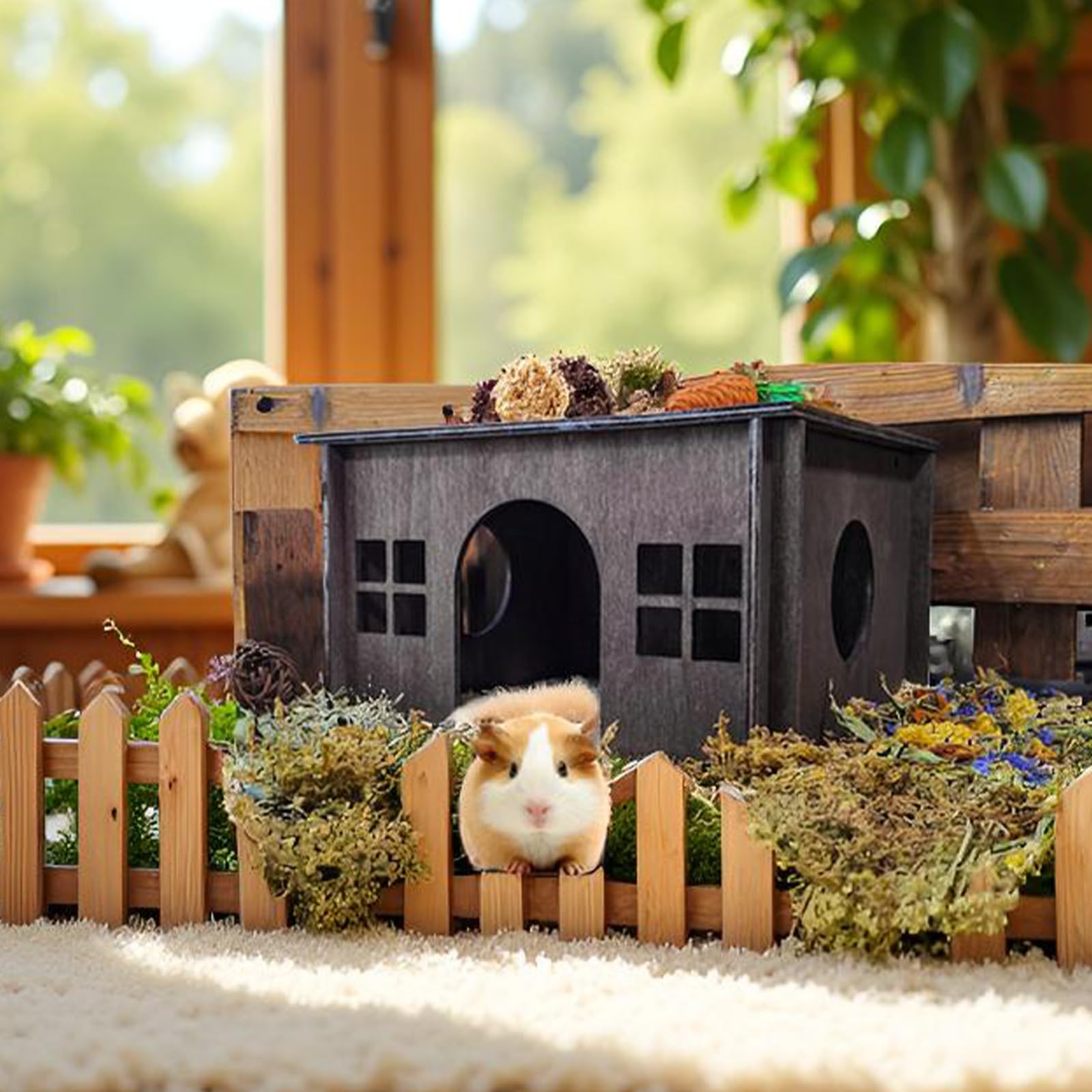 WHEARTED casita para conejo con alfombra lavable y confort.