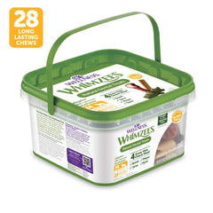 Whimzees bienestar, etiqueta nutricional visible, opción natural para recompensas diarias.