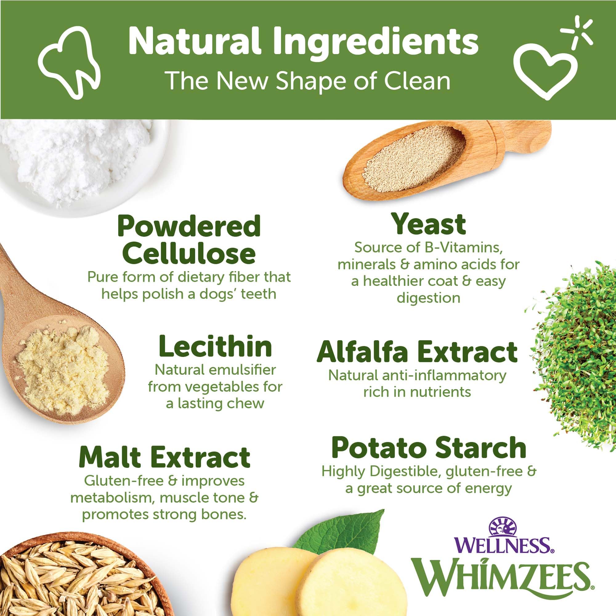 Whimzees ingredientes naturales sin granos ni carne para perros sensibles.