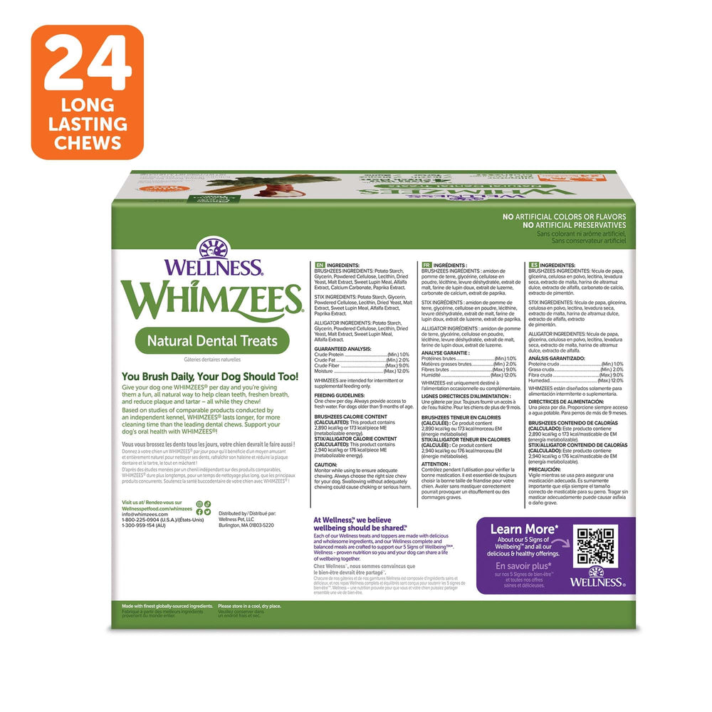 Whimzees Wellness Box interior con 24 unidades listas para uso diario.