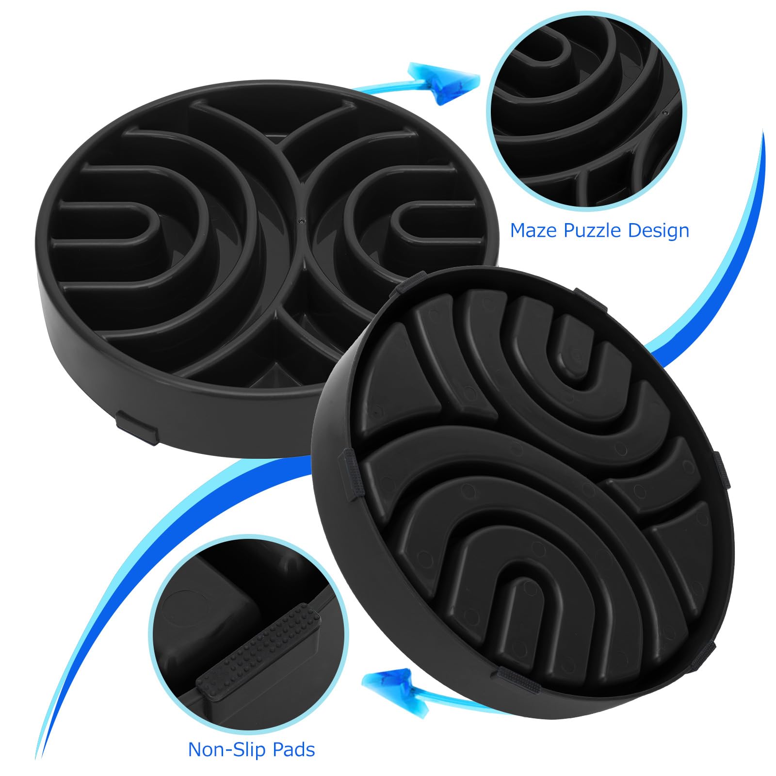 WHIPPY capacidad de 3 tazas para perro grande negro, interior del bol