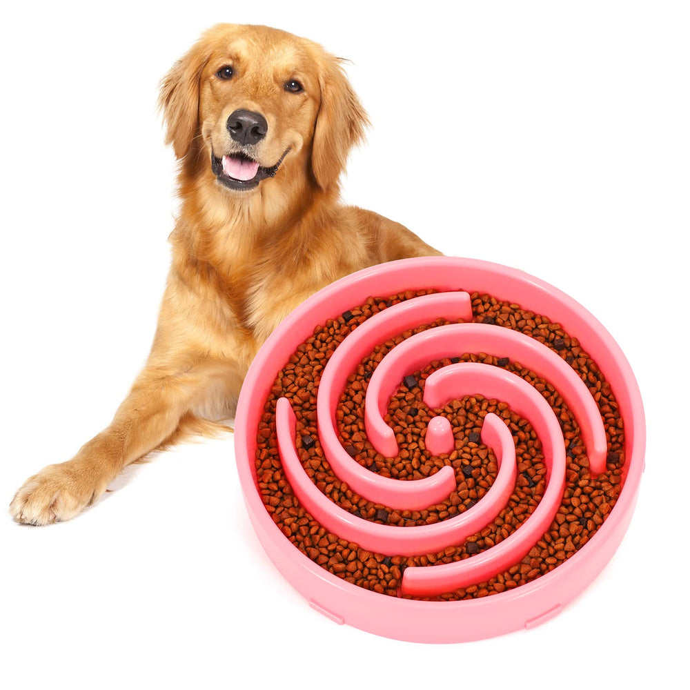 WHIPPY tazón laberinto lento para perro grande en rosa, favorece comer despacio.