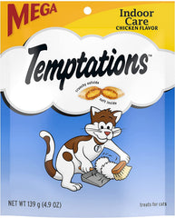 Whiskas Temptations Indoor Care Pollo, bolsa de 4.9 oz, premio para gatos de interior.