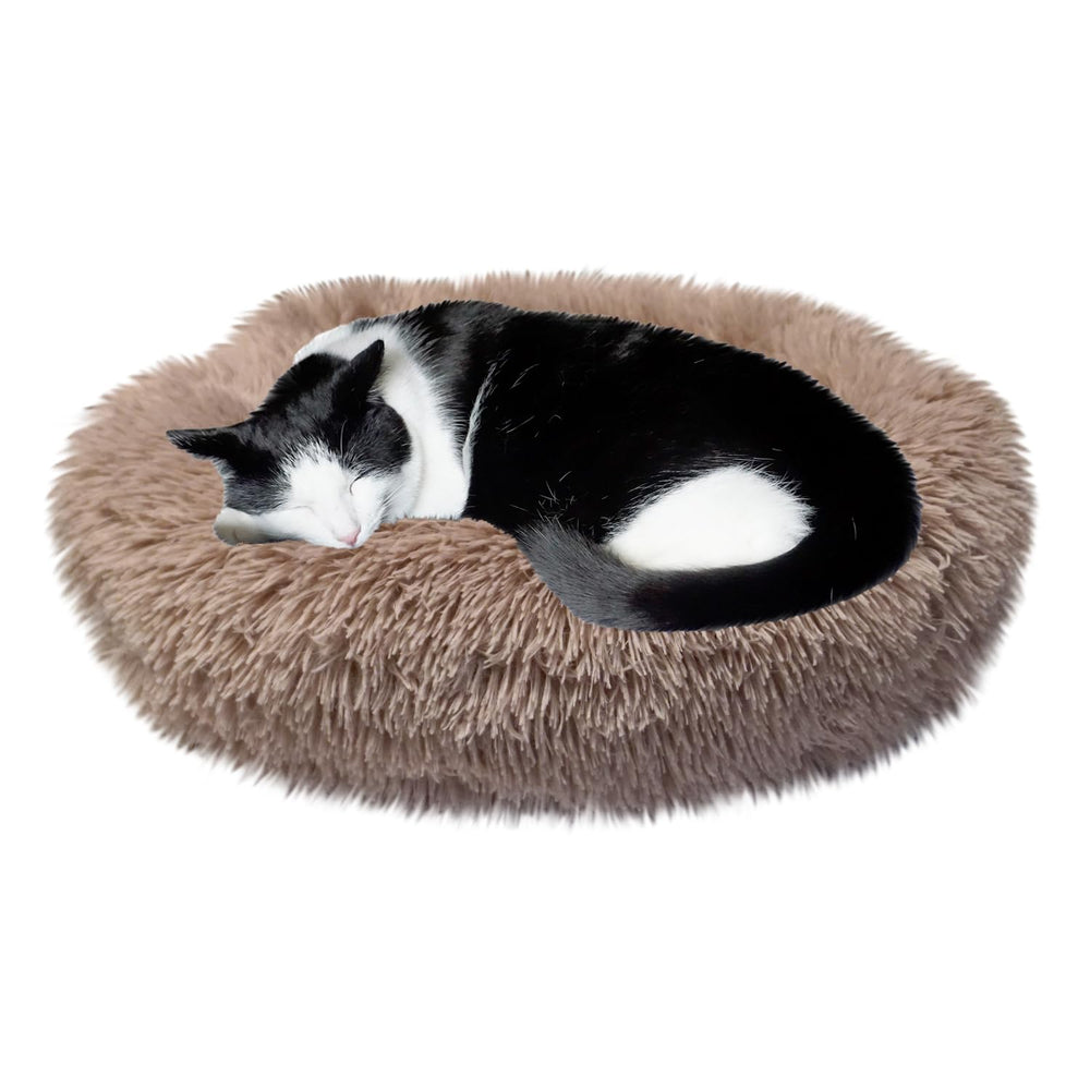 Whiskers & Friends, cama gato rosquilla: refugio cálido para relajación y descanso.