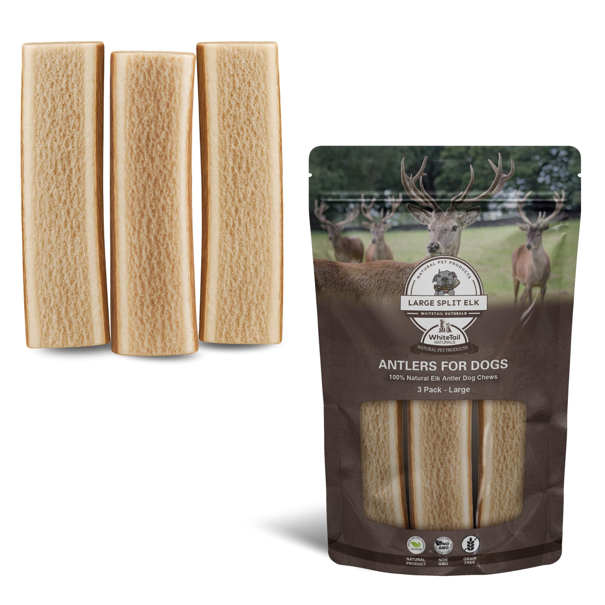 WhiteTail Naturals astas partidas para perros grandes con masticación duradera