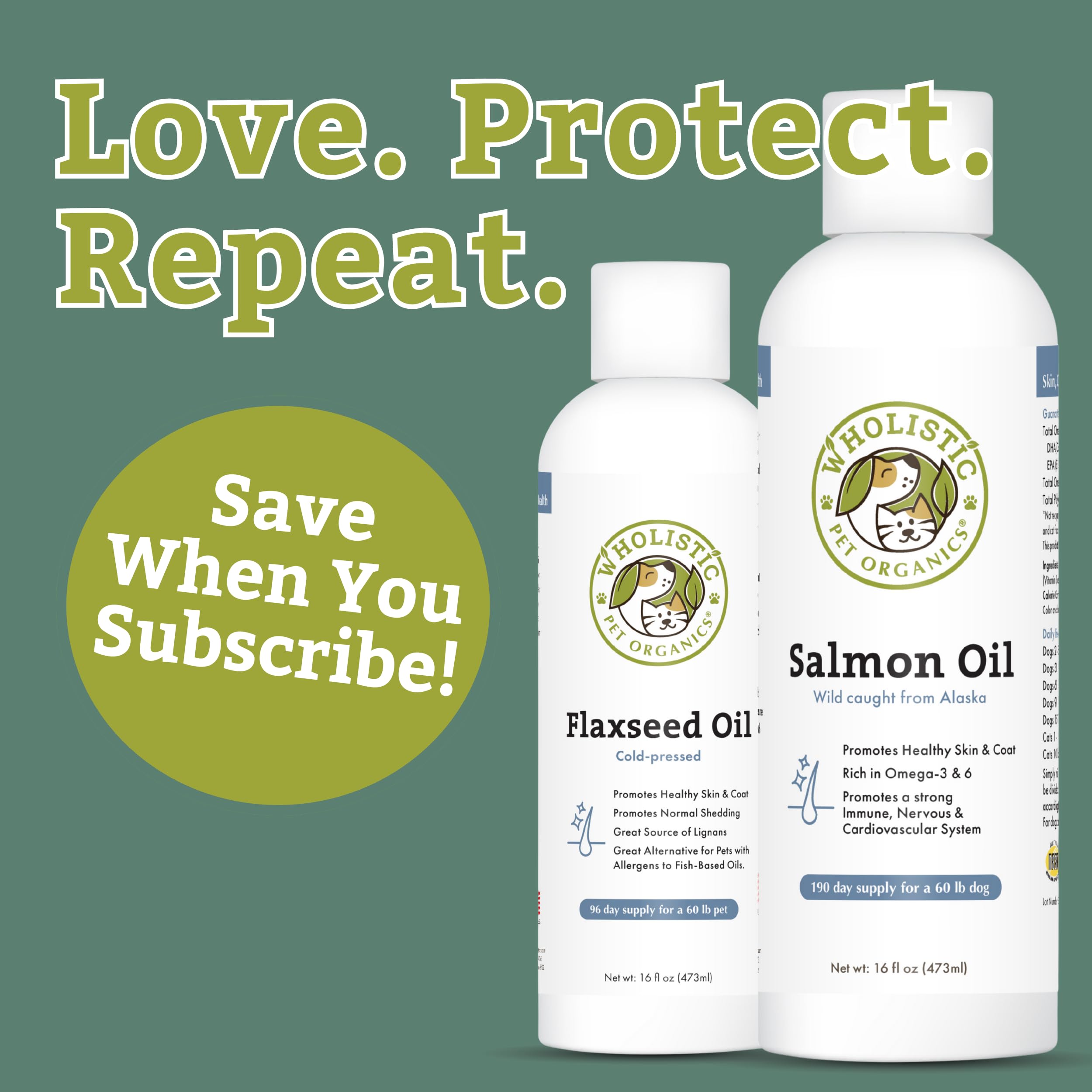 Wholistic Pet Organics aceite salmon, gota, apoyo al pelaje y piel.