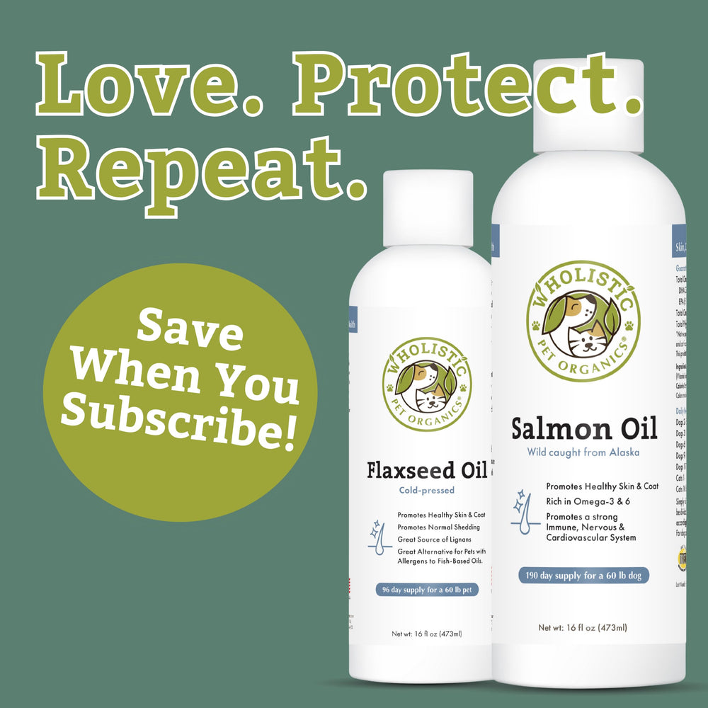 Wholistic Pet Organics aceite salmon, gota, apoyo al pelaje y piel.