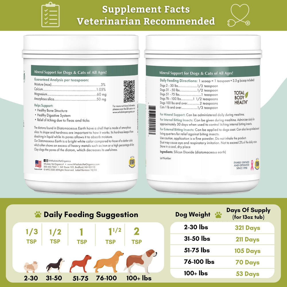 Wholistic Pet Organics Calcio natural para fortalecer huesos de mascotas.