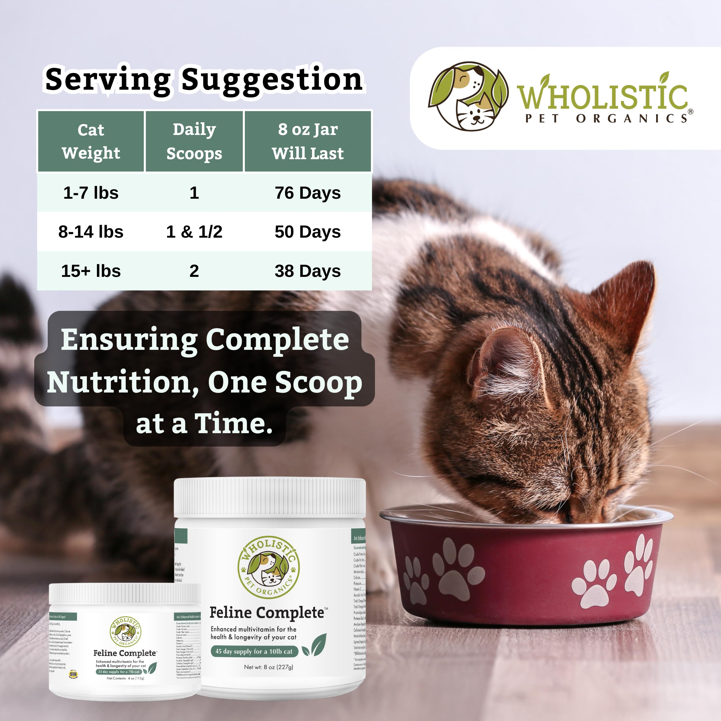 Wholistic Pet Organics Feline Complete, mezcla facil de integrar en la comida diaria