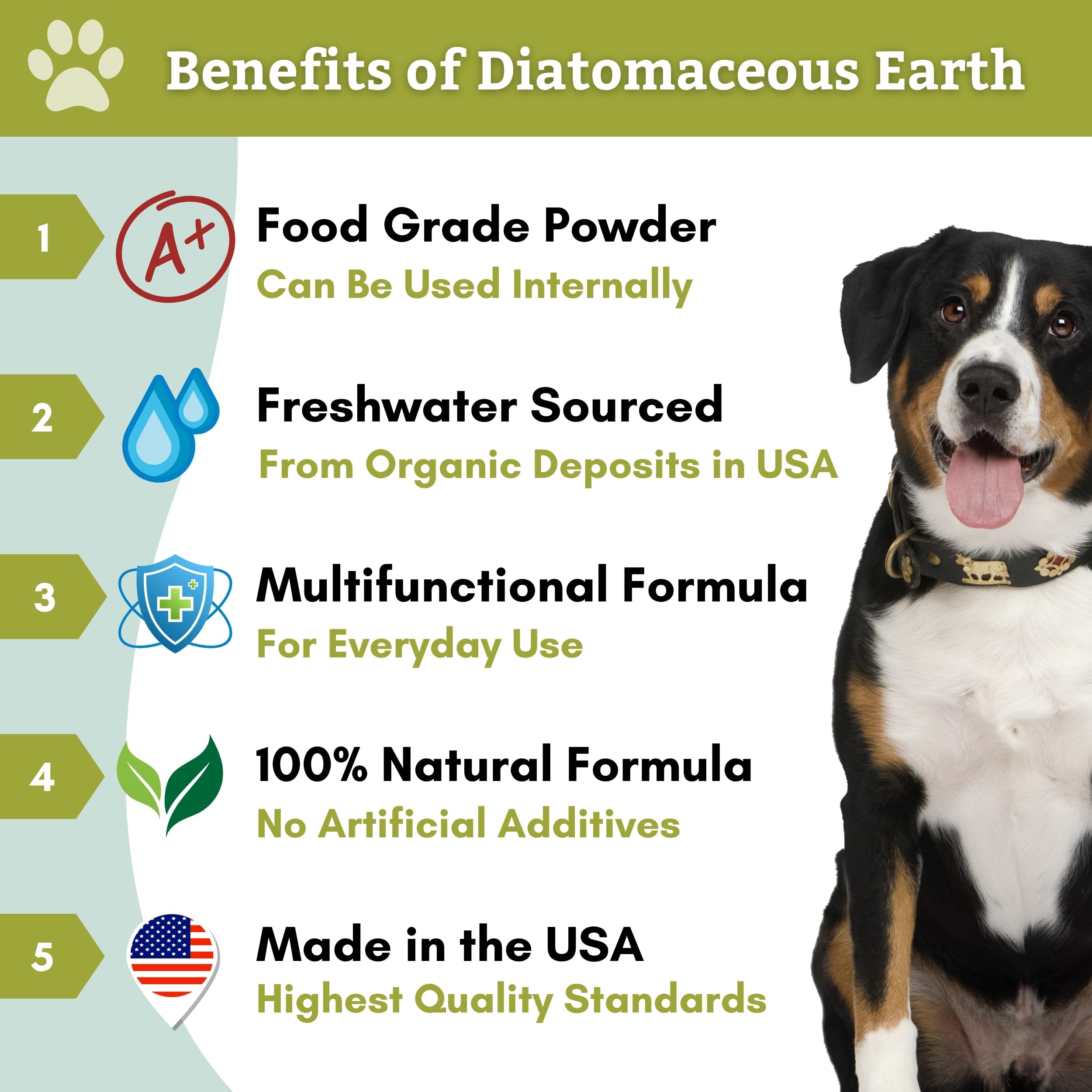 Wholistic Pet Organics Polvo de diatomita para uso tópico y pelaje saludable.