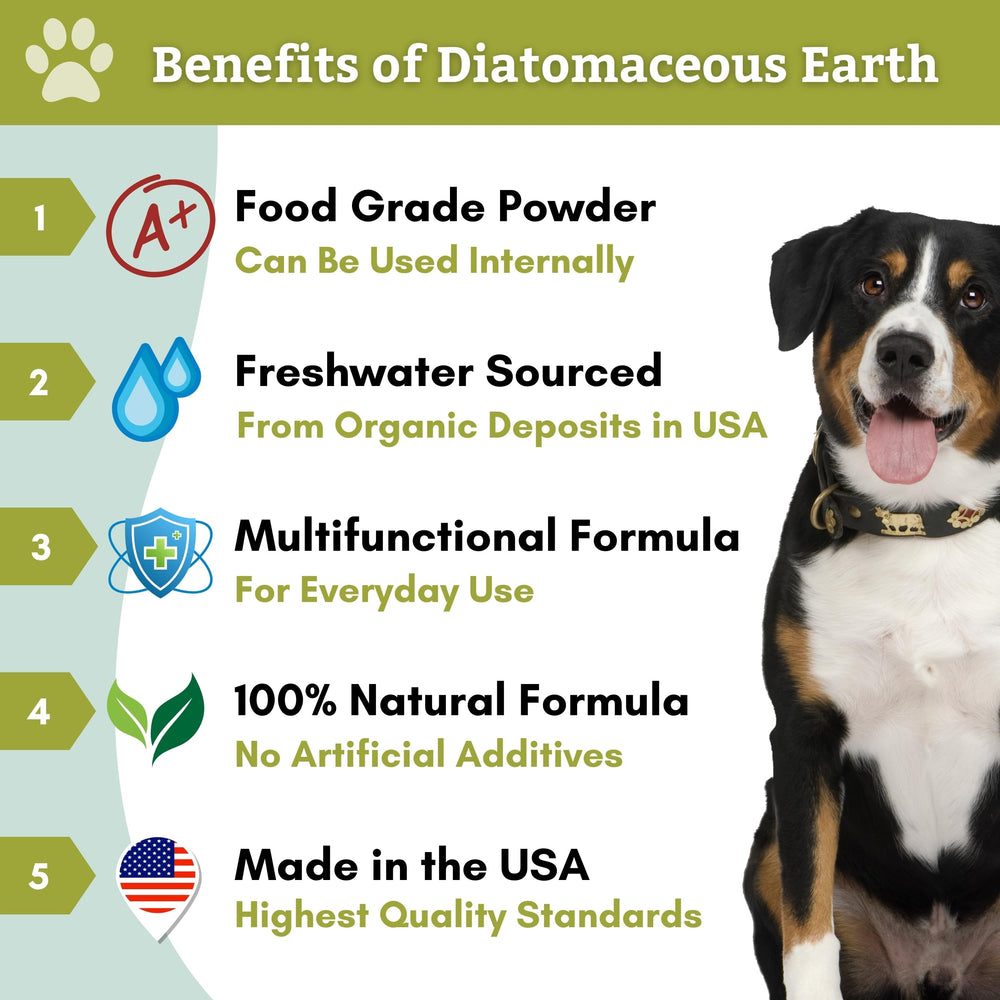 Wholistic Pet Organics Polvo de diatomita para uso tópico y pelaje saludable.