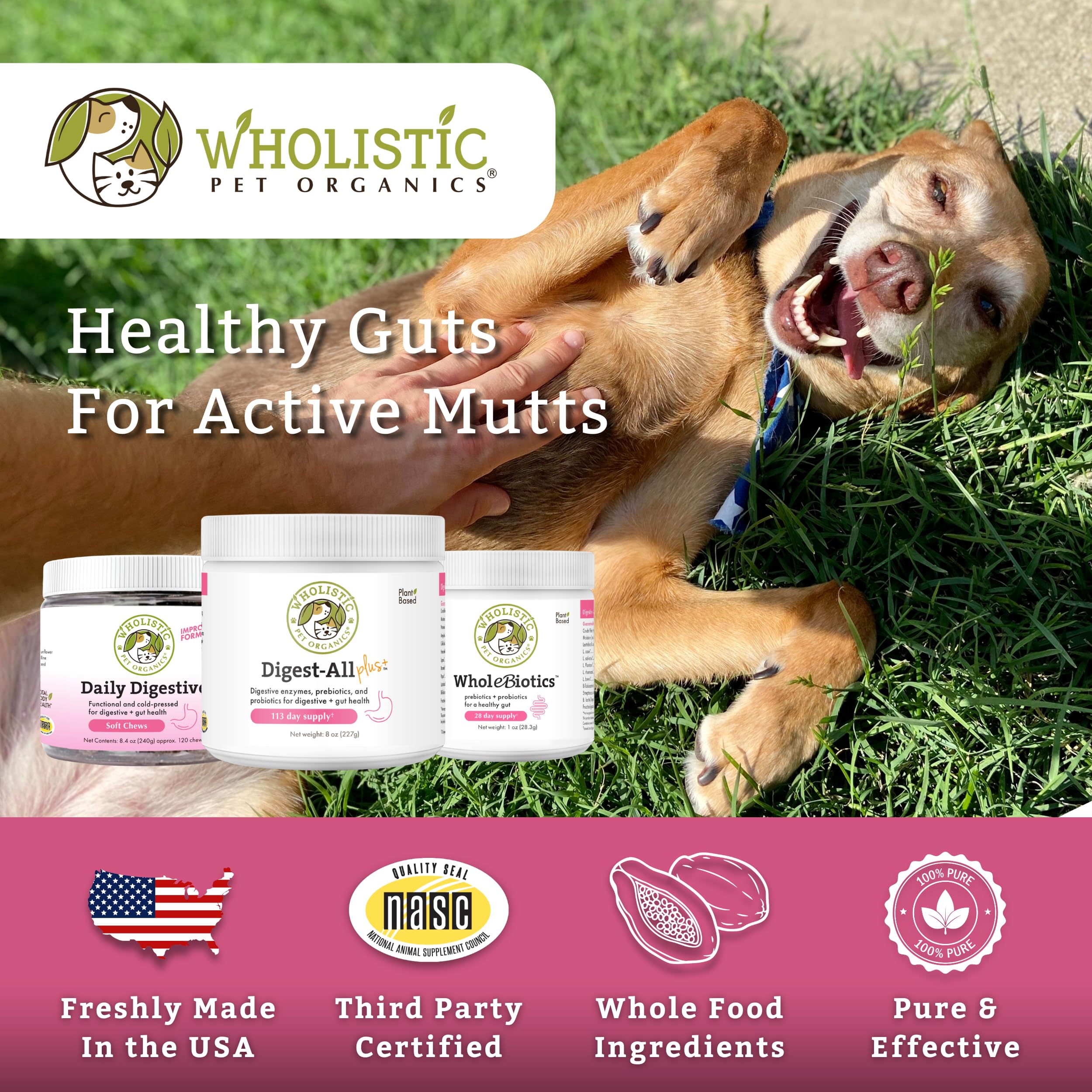 Wholistic Pet Organics Probiotics presentación de 2 oz con porciones diarias