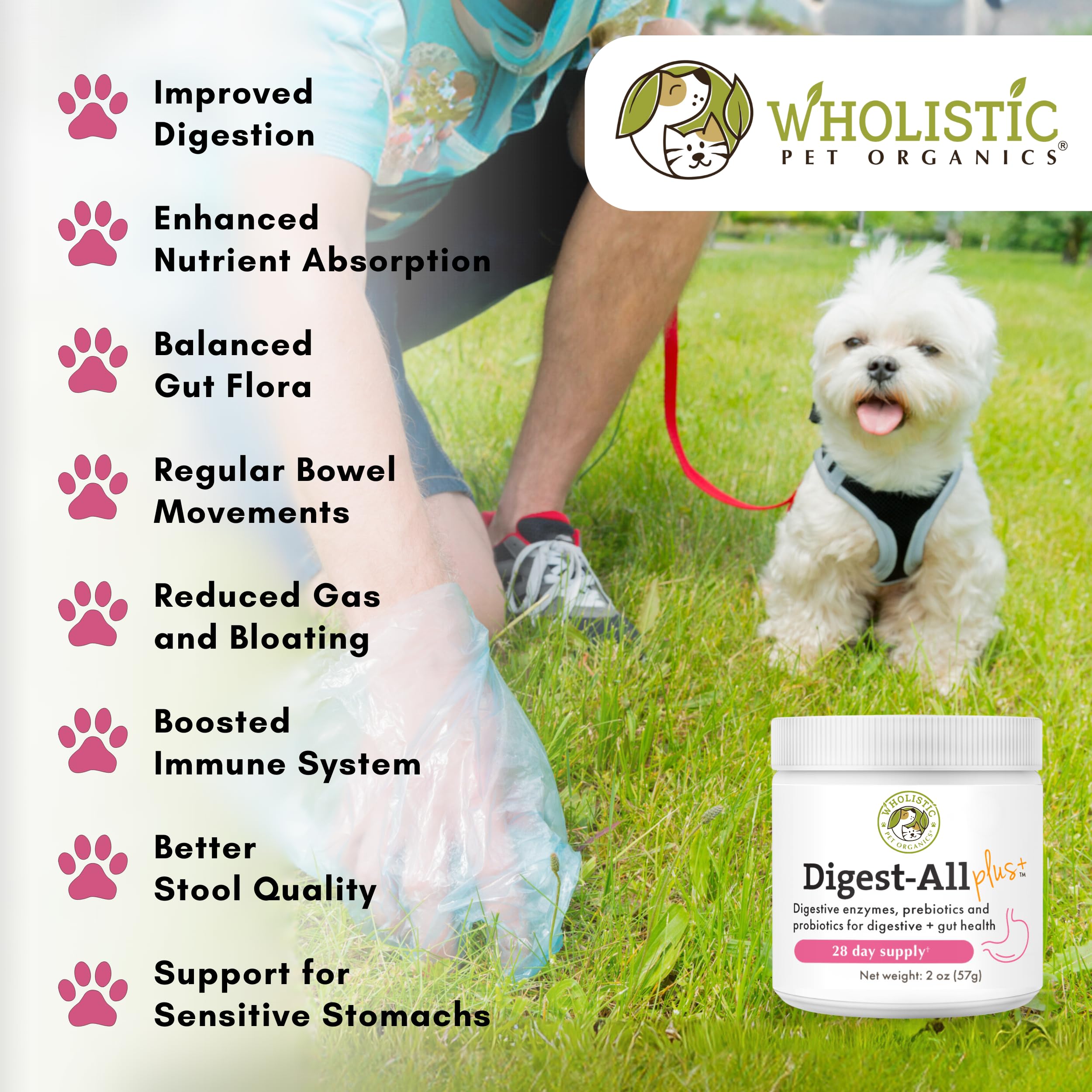 Wholistic Pet Organics Probiotics, mezcla en comida casera para perro