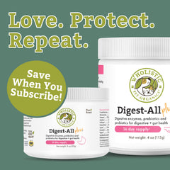 Wholistic Pet Organics Probiotics: etiqueta legible con enzimas digestivas y prebióticos