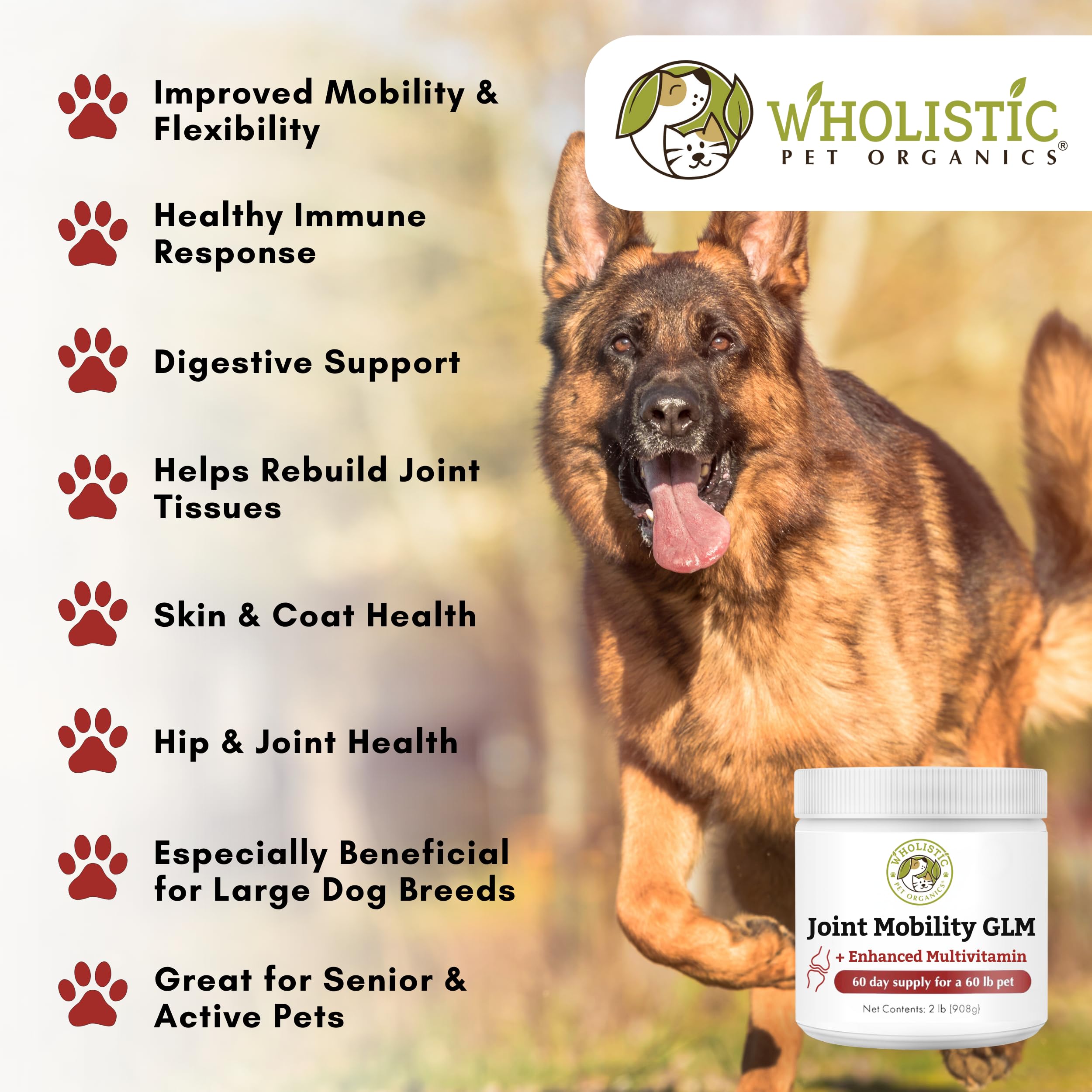 Wholistic Pet Organics suplemento articular para gatos en polvo mejora flexibilidad
