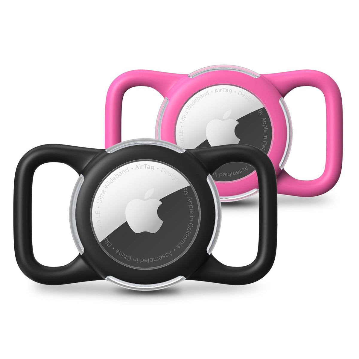 WhoseID Airtag collar holder negro frente: protección impermeable para mascotas.