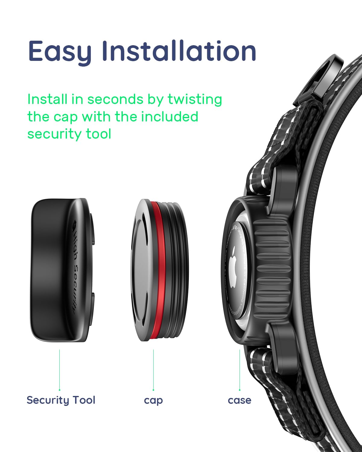 Collar WhoseID AirTag instalación rapida con destornillador incluido