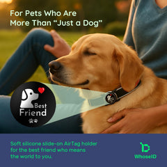 WhoseID AirTag en collar de perro con doble bucle para mayor estabilidad.