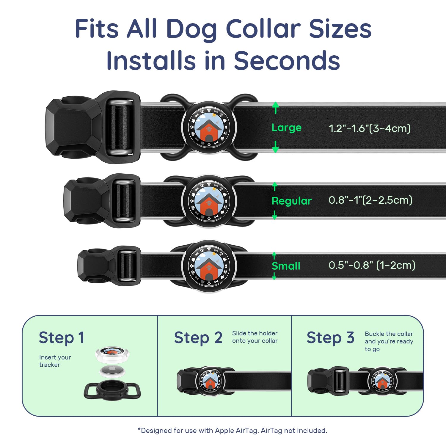 WhoseID AirTag para collar de perro: instalación en segundos sin herramientas.