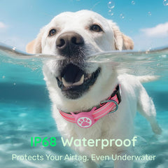 WhoseID collar AirTag IP68 resistente al agua, ideal para baños y juegos mojados.