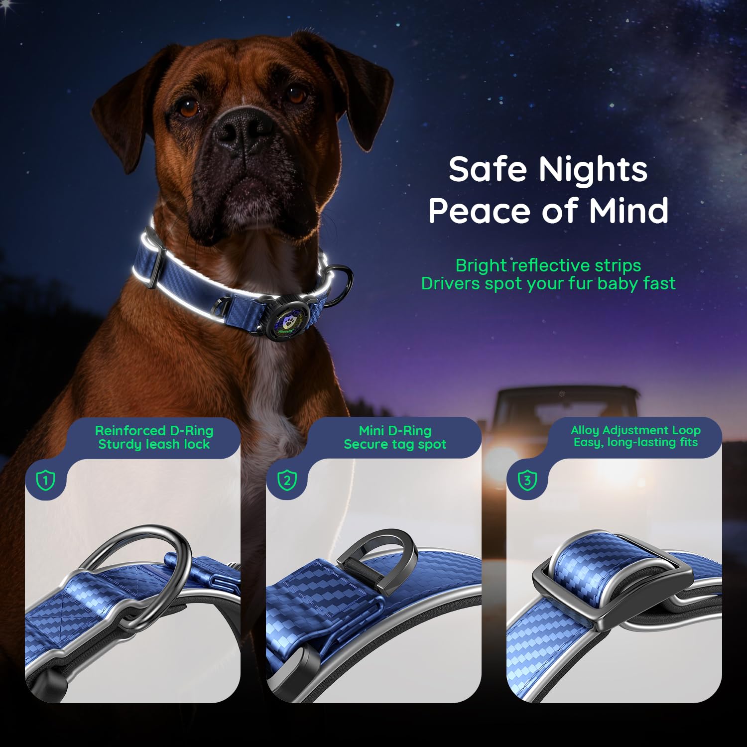 WhoseID collar-forro-acolchado: confort suave que previene rozaduras.