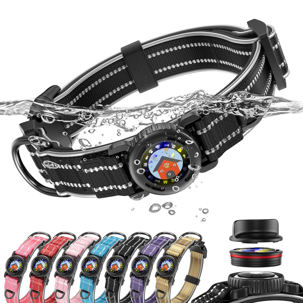 WhoseID collar para perro con AirTag integrado, seguro y rastreable.