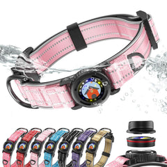 Collar WhoseID con soporte AirTag IPX8 en rosa para rastreo fiable