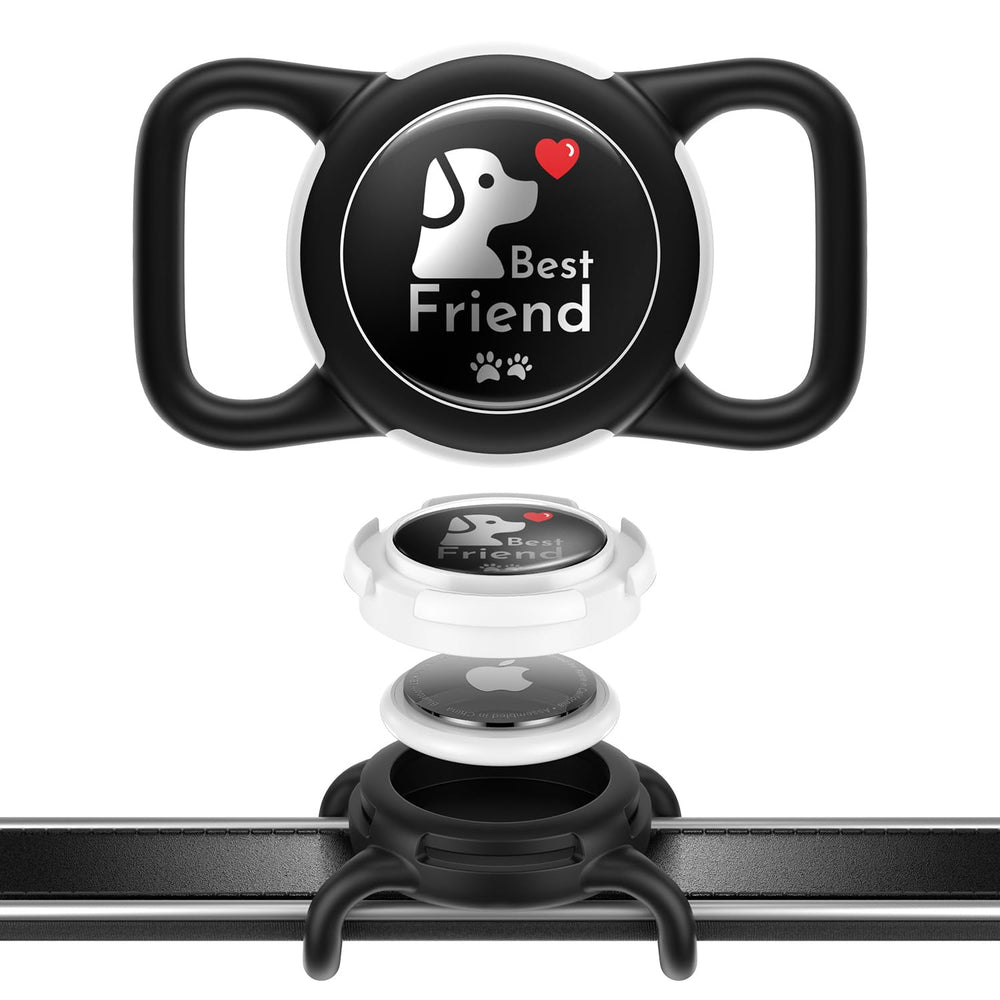 WhoseID funda AirTag para collar de perro con silicona suave y ajuste cómodo.