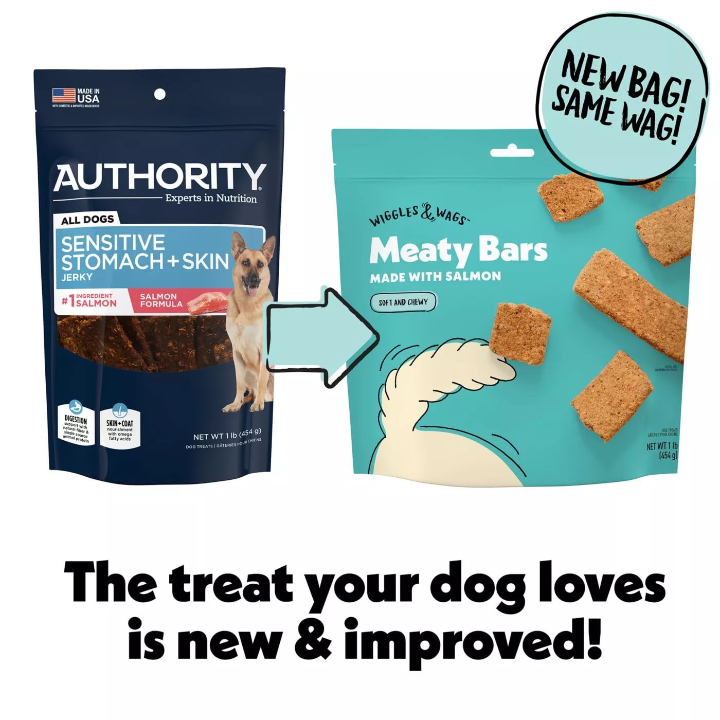 Barritas de salmón Wiggles & Wags, masticables y sabrosas para entrenamiento