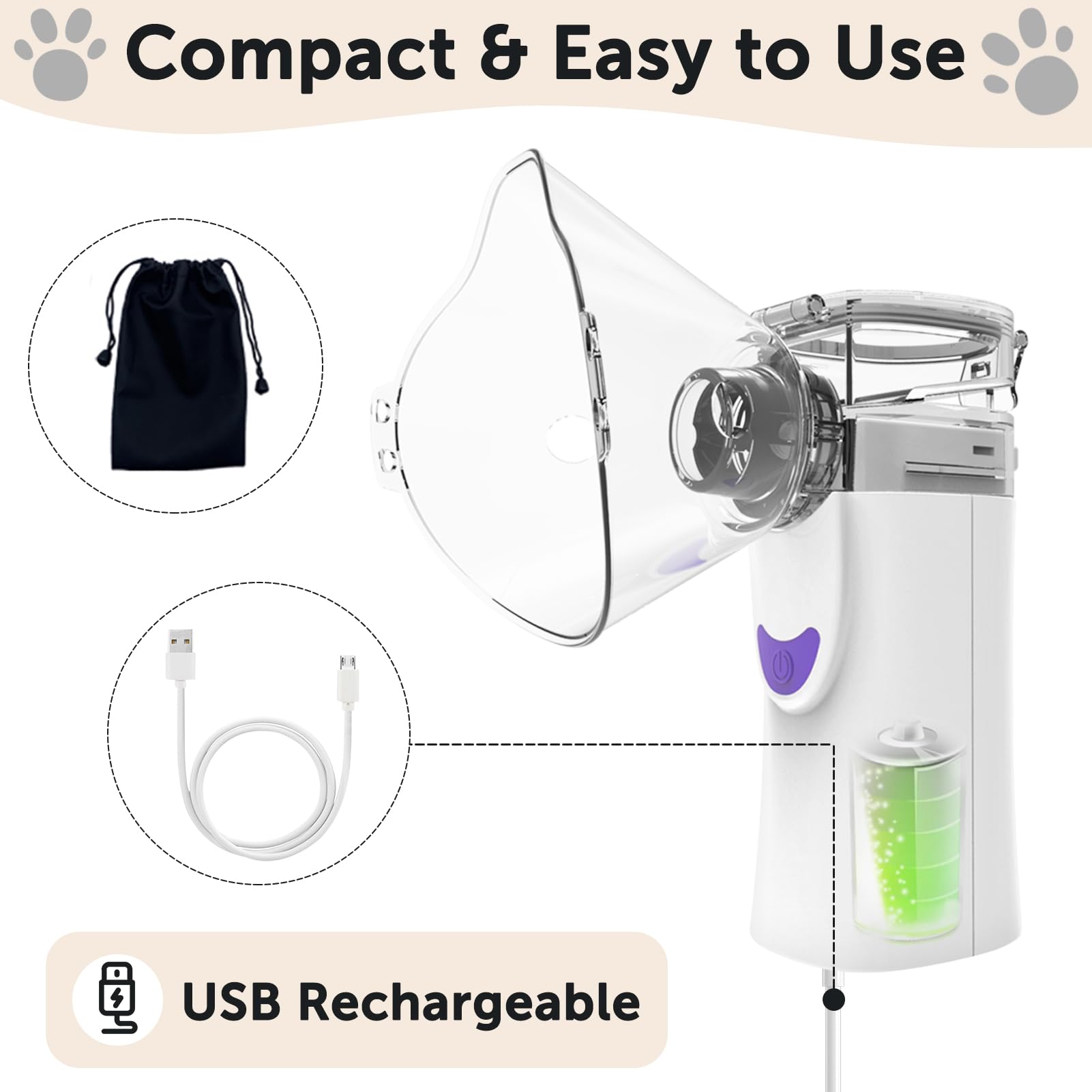 WIKSRY Nebulizador para gatos; formato portátil para llevar con facilidad.