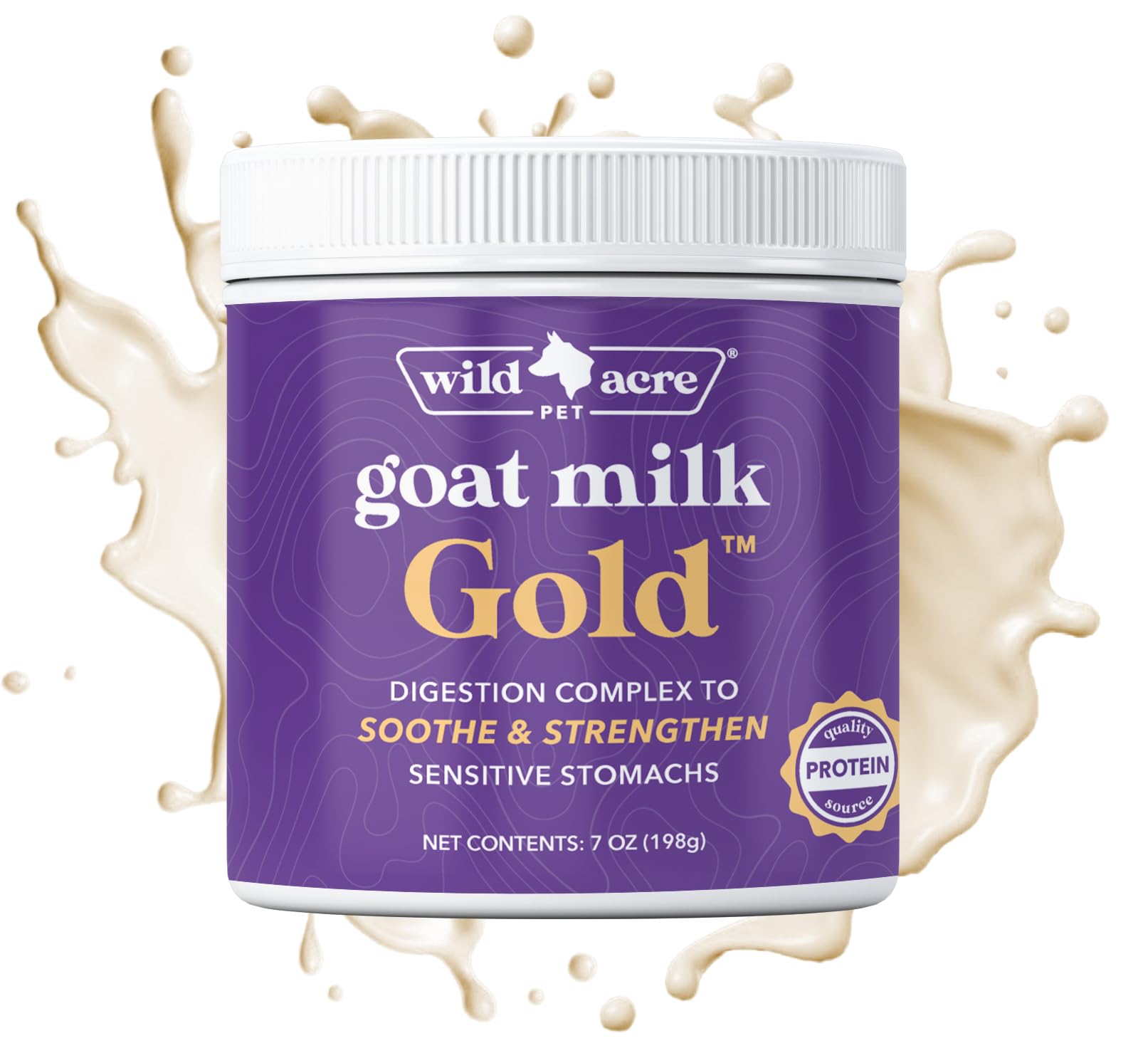 Leche de cabra en polvo de Wild Acre para perros, digestión suave.