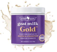 Leche de cabra en polvo de Wild Acre para perros, digestión suave.