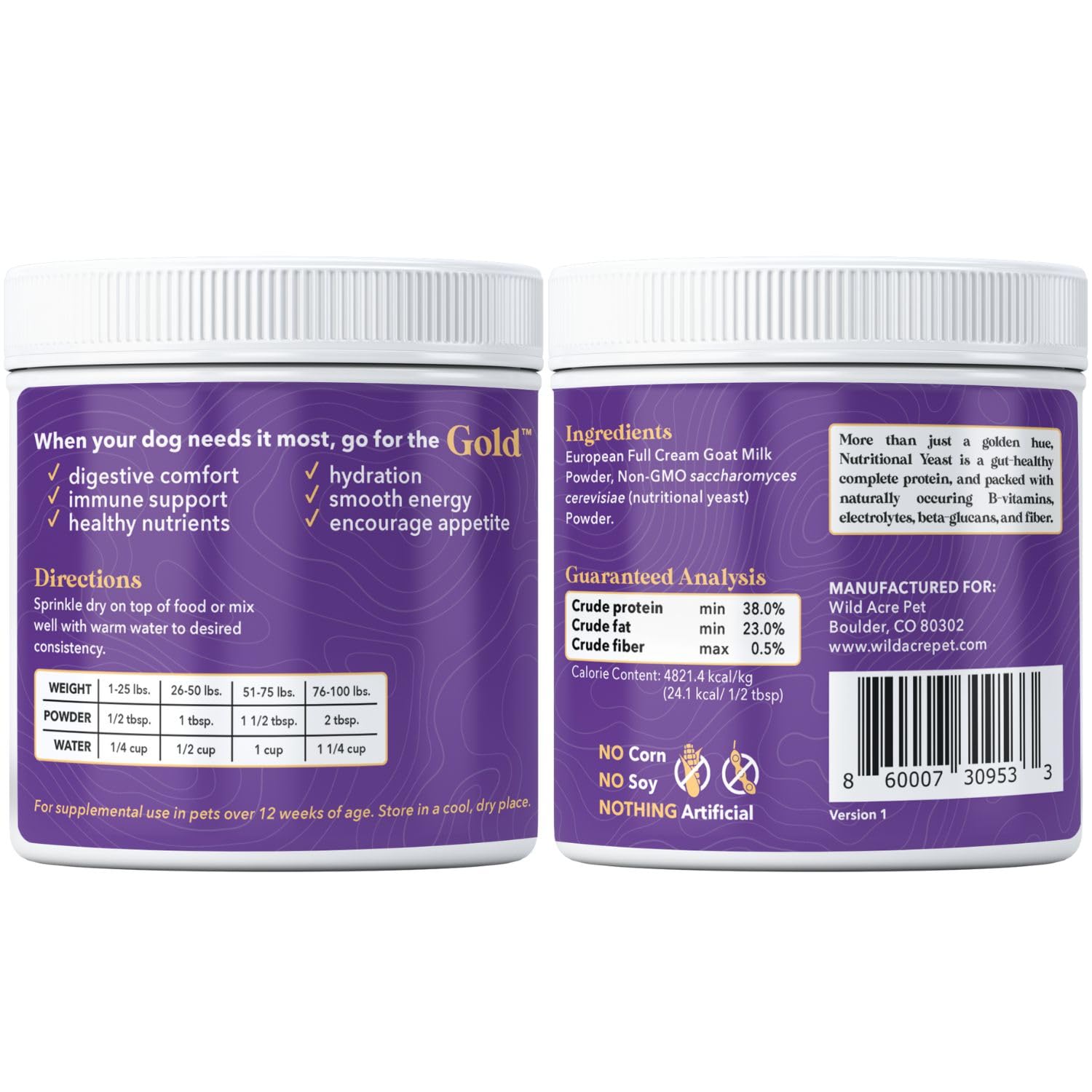 Levadura nutricional europea de Wild Acre para perros y cachorros.