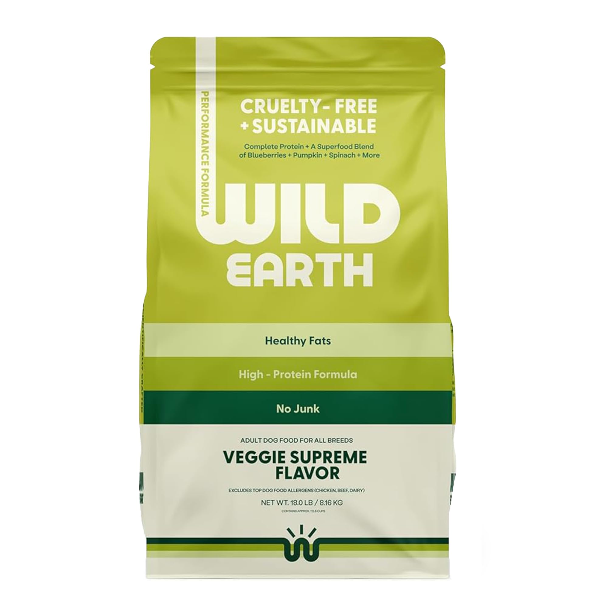 Wild Earth Vegan Performance: vista de la bolsa de 18 lb para perros activos